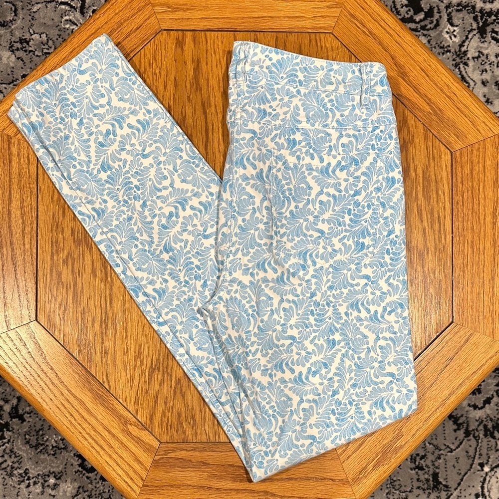 *J MCLAUGHLIN* Printed Light Blue x White Paisley Skinny Cotton Jeans Size 6